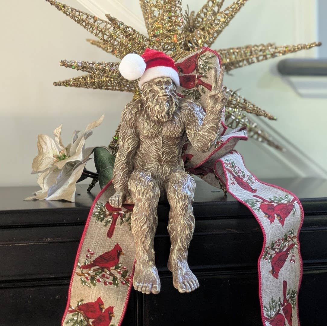 Christmas Bigfoot Peace Sign Statue 10 inch H Shelf Sitter: Stonewash