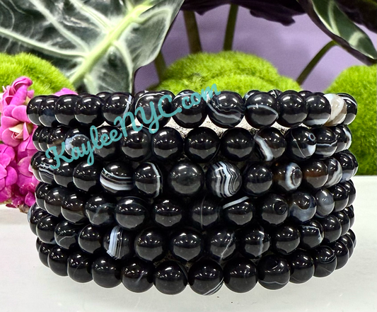 6 Pcs Onyx 6mm 7.5” Crystal Healing Stretch Bracelet 