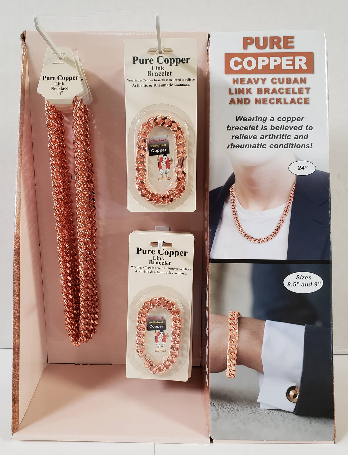6151-D Pure Copper Heavy Cuban Link Bracelet 8.5"