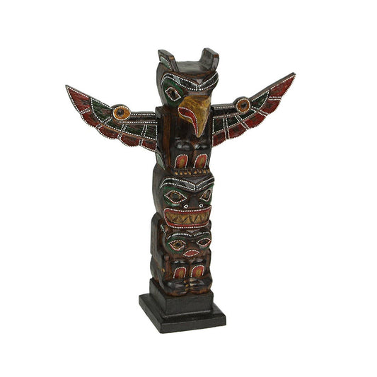Wooden Dot Painted Eagle Totem with Spread Wings 12 Inch