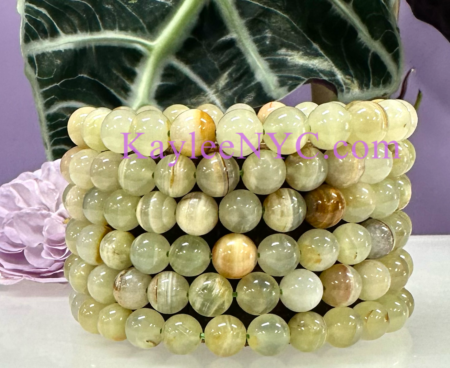 6 Pcs Natural Green Onyx 8mm 7.5” Crystal Bracelet