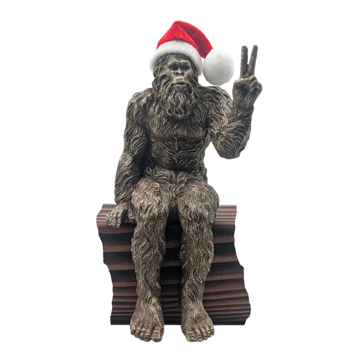 Christmas Bigfoot Peace Sign Statue 10 inch H Shelf Sitter: Stonewash