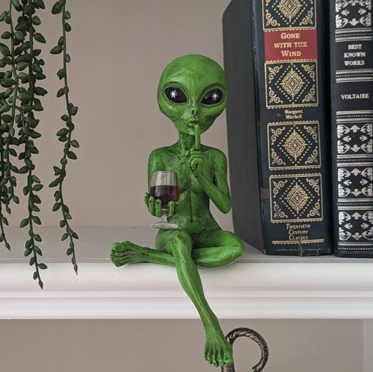 Party Alien Shelf Sitter Female Wine Sipping 10" Figurine: Green