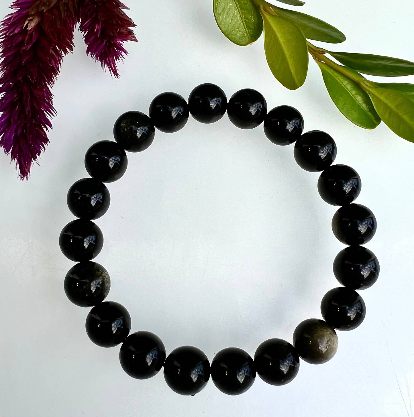 Natural Gold Sheen Obsidian 10mm 8” Crystal Stretch Bracelet