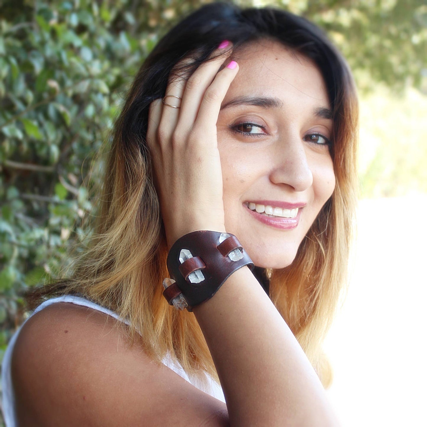 Western Gemstone Crystal Holder Bracelets Single Band with Clear Quartz Stone