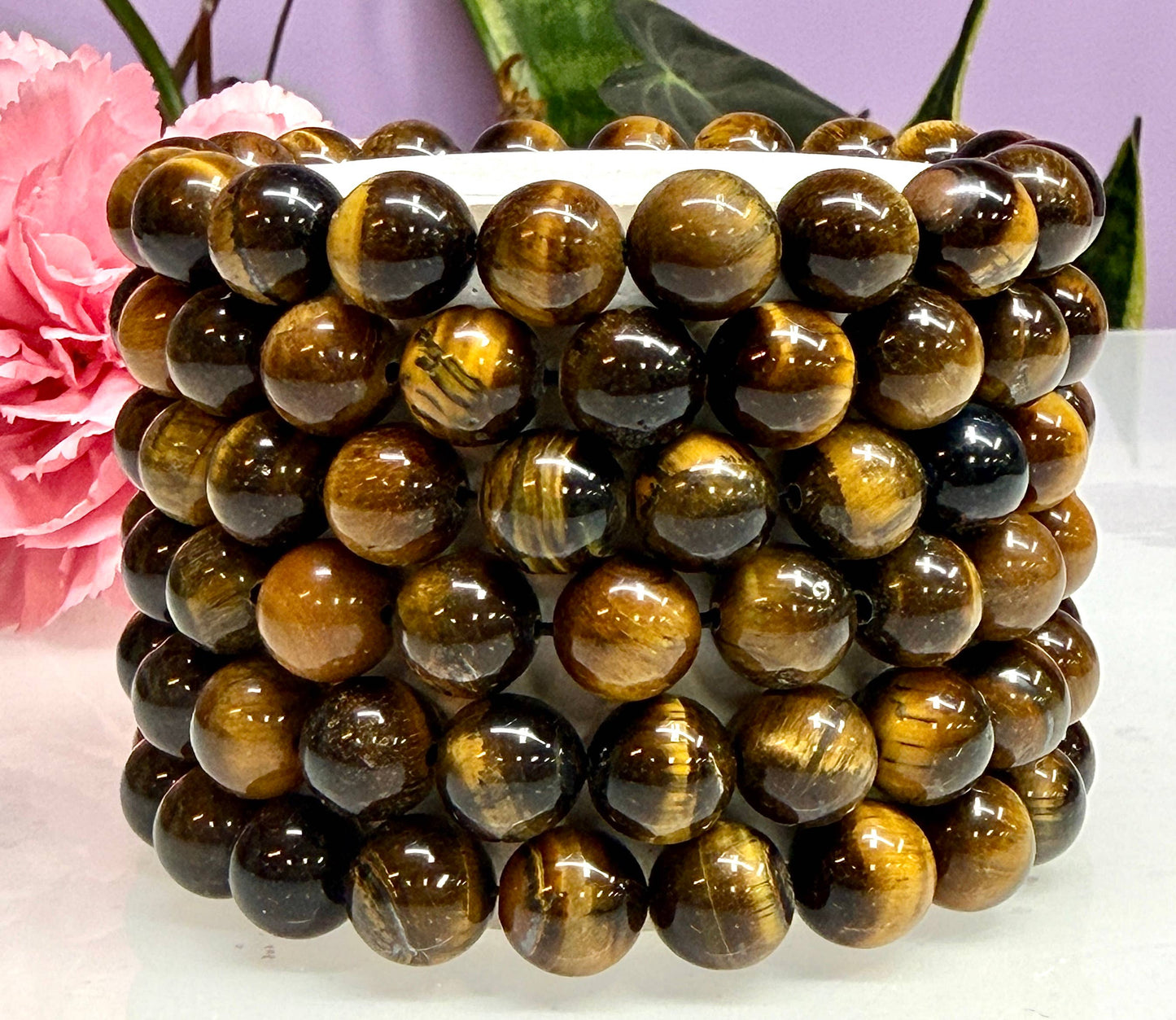 10mm Natural Tiger Eye Crystal Healing Stretch Bracelet 8"