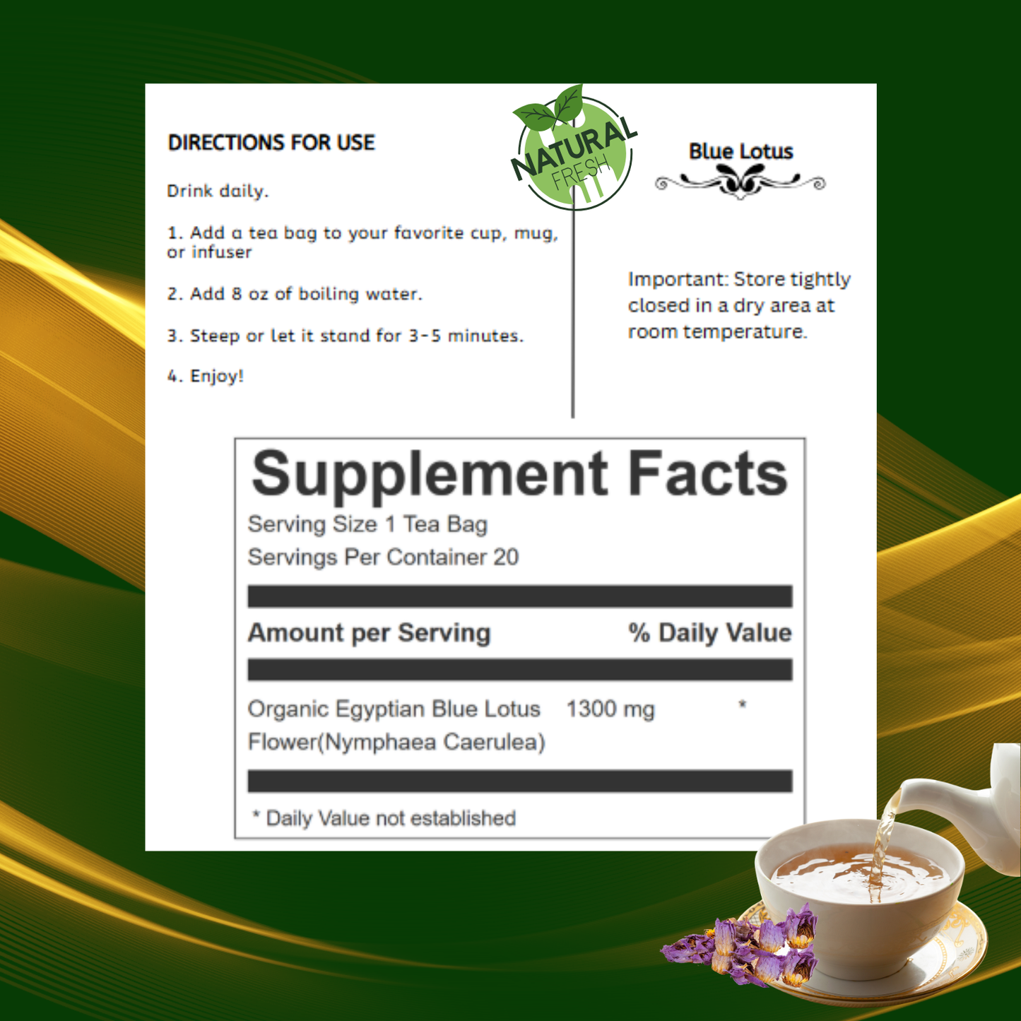 Blue Lotus Tea (20 tea bags) - Floral, Calming & Naturally Refreshing