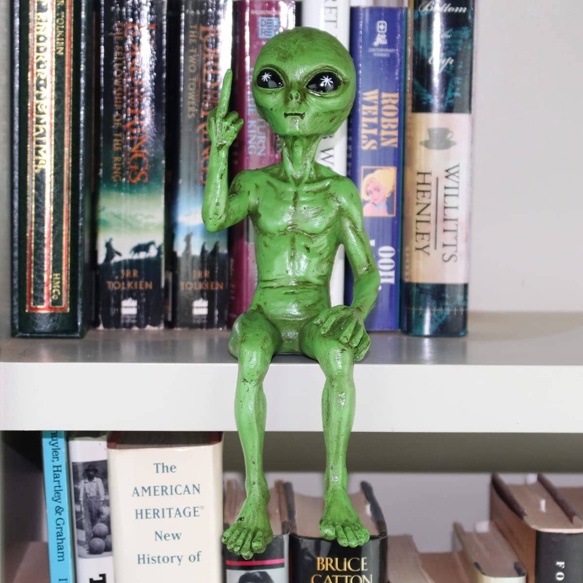 Rude Alien Statue “Flipping The Bird” 10″ H Shelf Sitter : Green