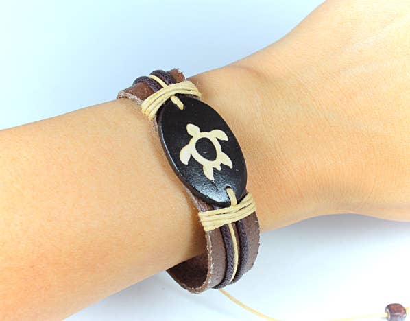 Leather bracelet laser engraved closeout