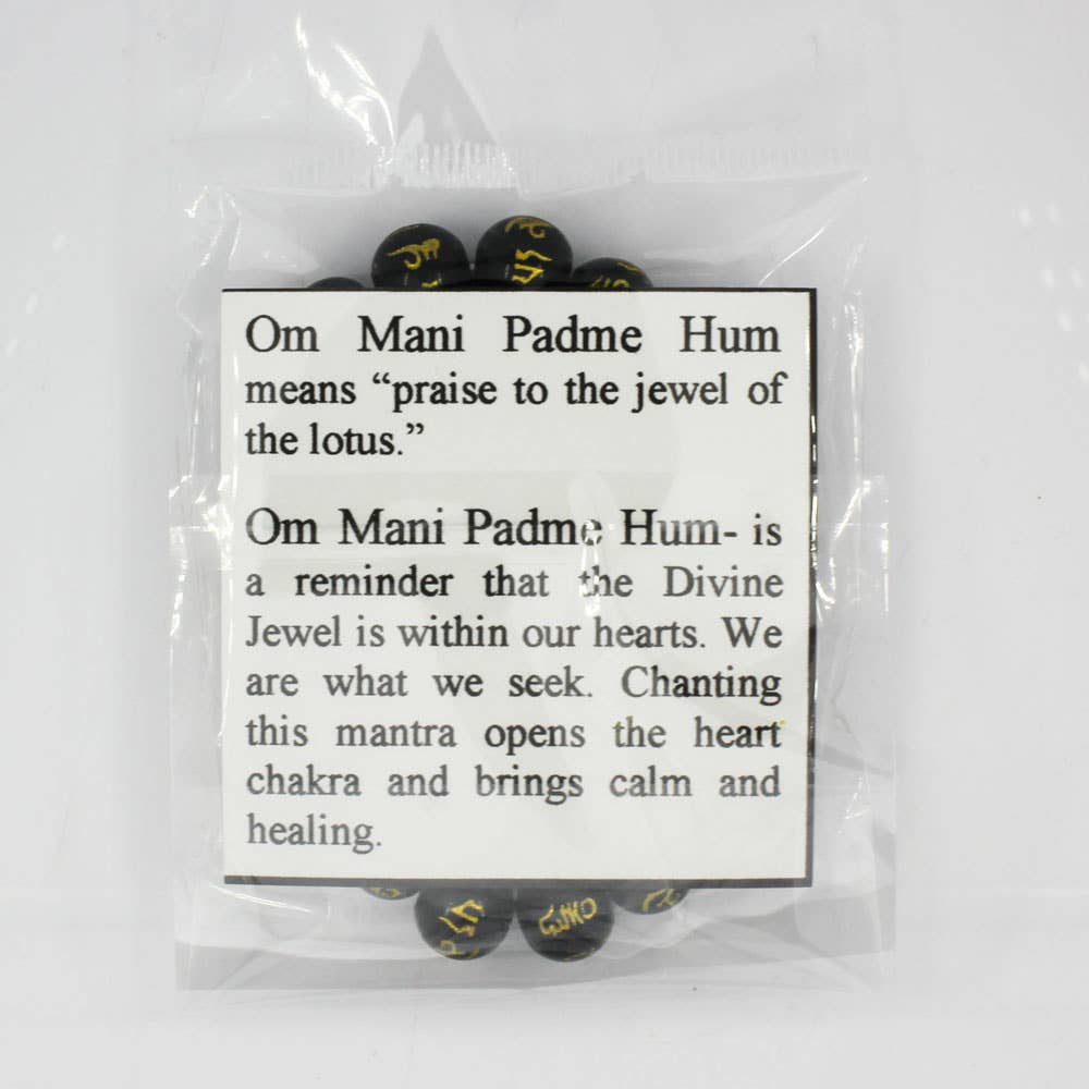 Mala Glass Round Buddhist 10mm (Om mani padme hum)