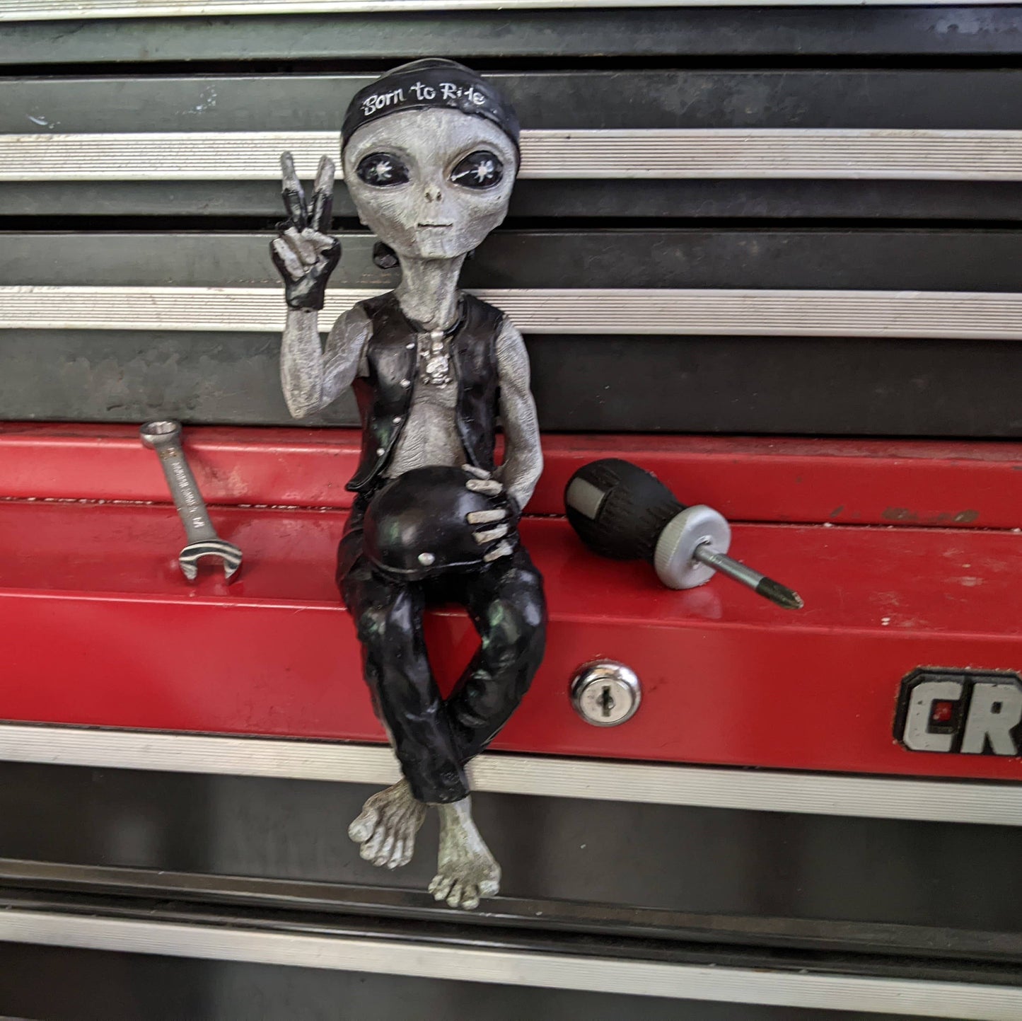 Alien Invasion Biker Dude Ledge Lounger 10" tall Figurine: Gray