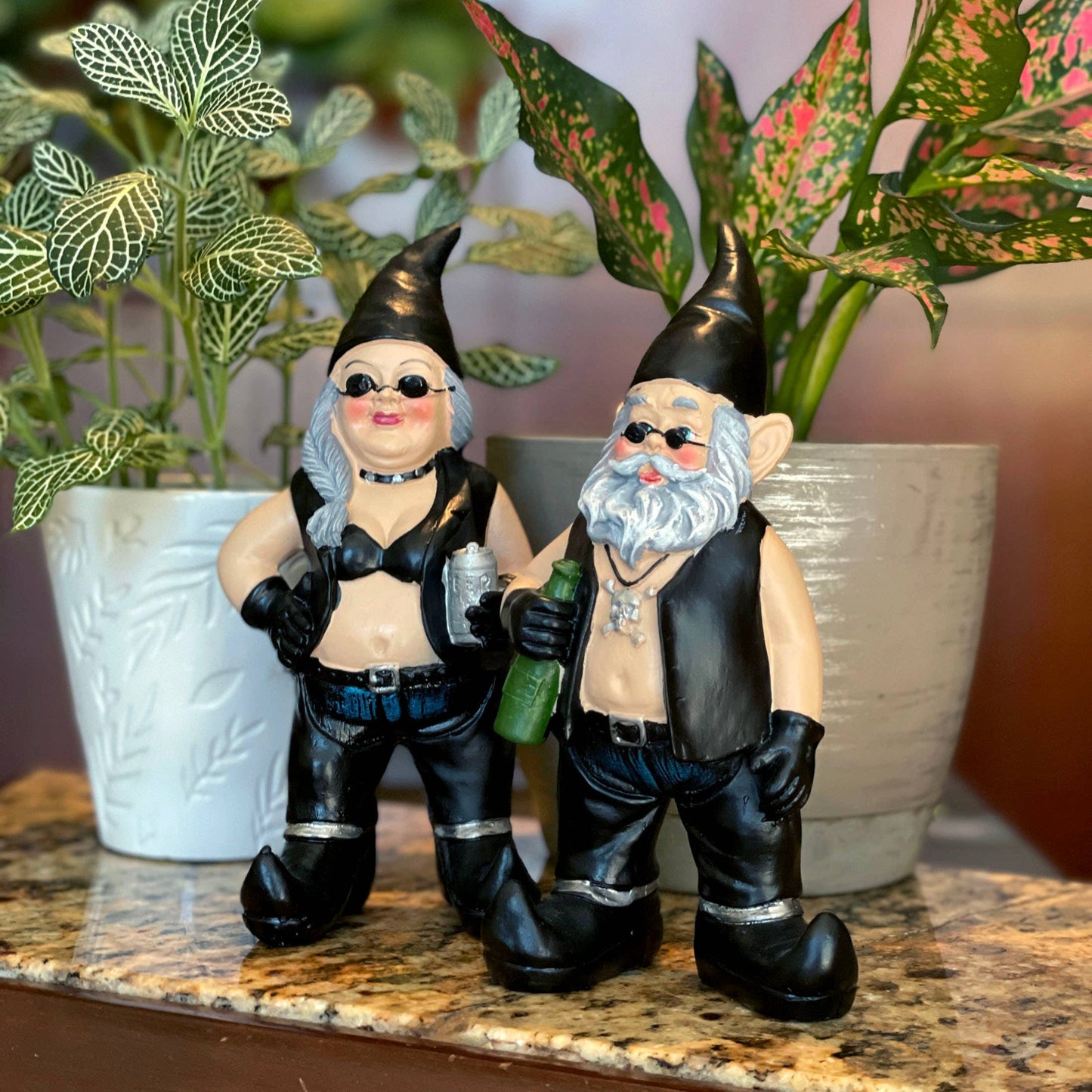 Gnoschitt & Gnofun Biker Gnome Garden Statues 7.5 Inches