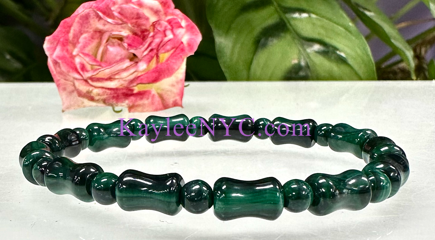 6 Pcs Natural Malachite 7.5” Crystal Stretch Bracelet