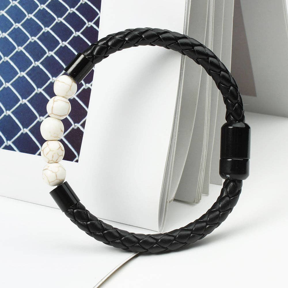 Natural Crystal Stone Bead Leather Bracelet in PU Leather: Red Tiger's eye