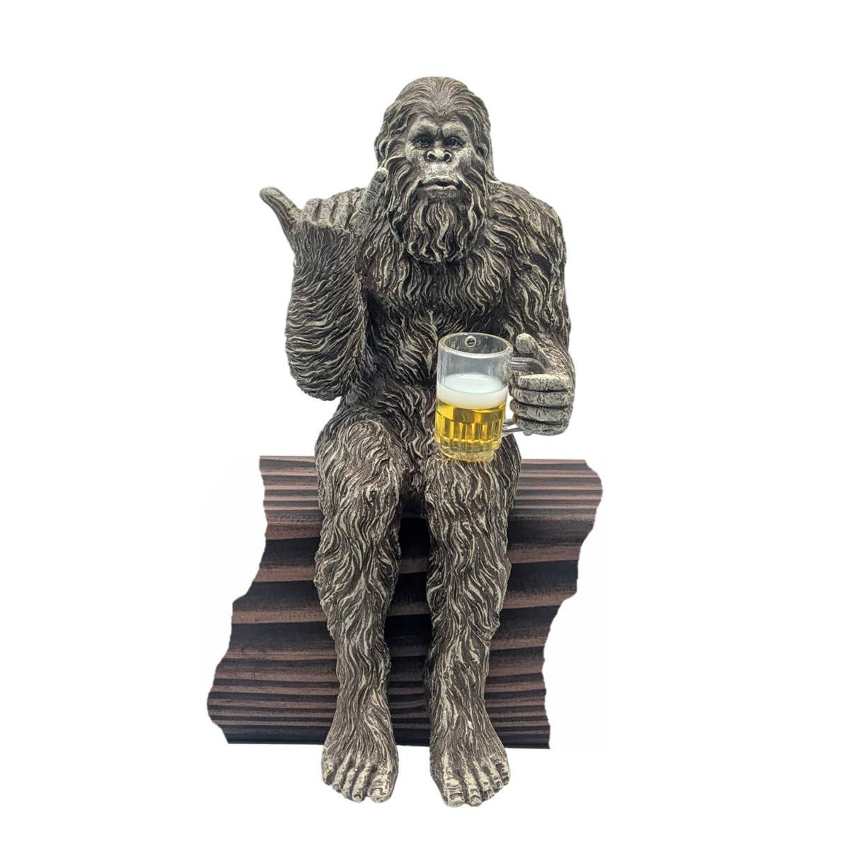 Party Bigfoot Sasquatch Beer Drinking Statue 10 inch H: Stonewash