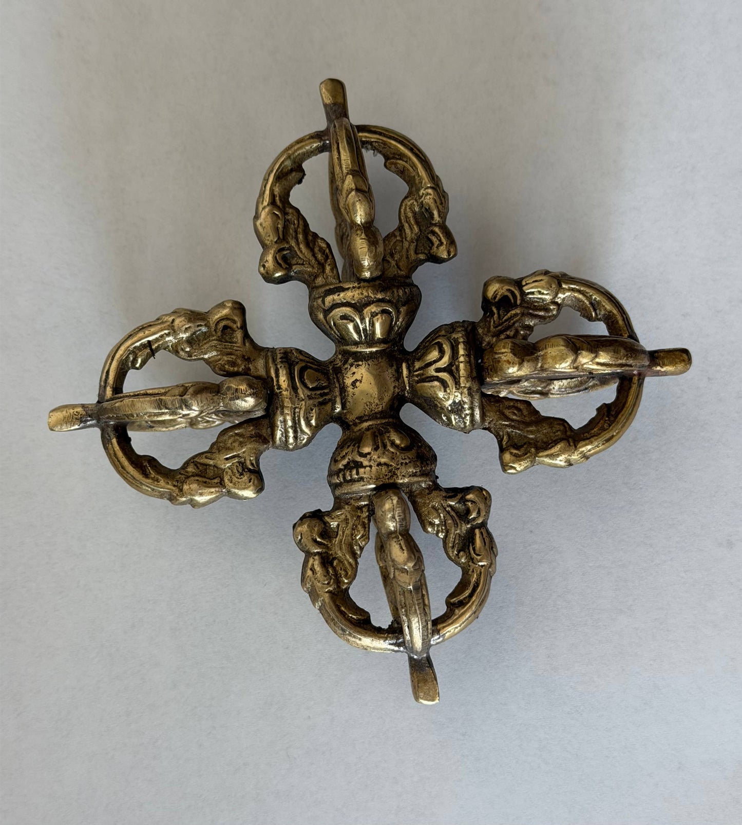 Handmade Brass Double Dorje: Tibetan Buddhist Altar Decorate