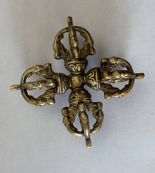 Handmade Brass Double Dorje: Tibetan Buddhist Altar Decorate