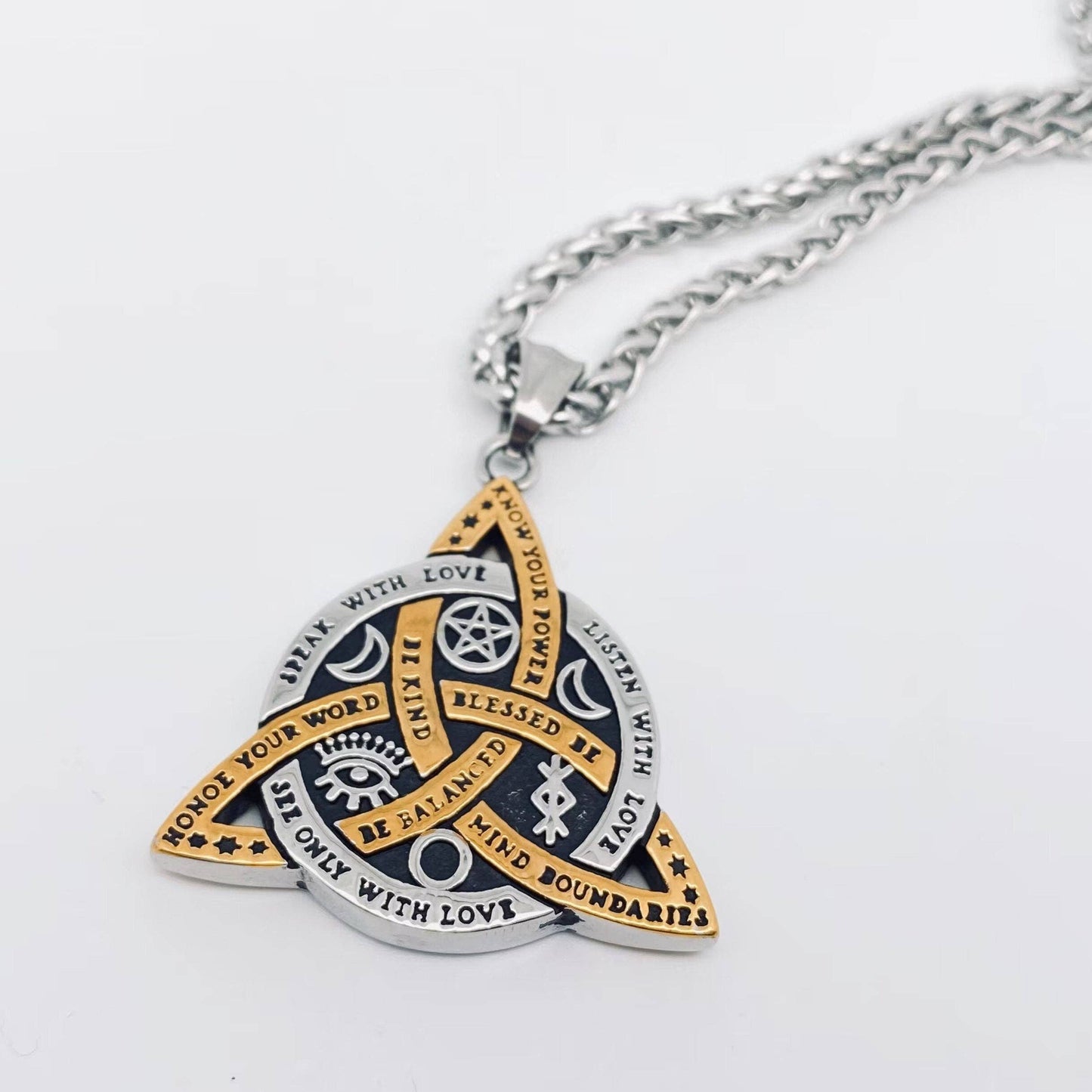 Triangle Star Moon Emblem Stainless Steel Necklace - MJ/MNP: Pendant necklace