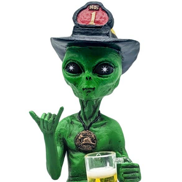 Alien Invasion Fireman Male Shelf Sitter Statue 10" Tall: Gray