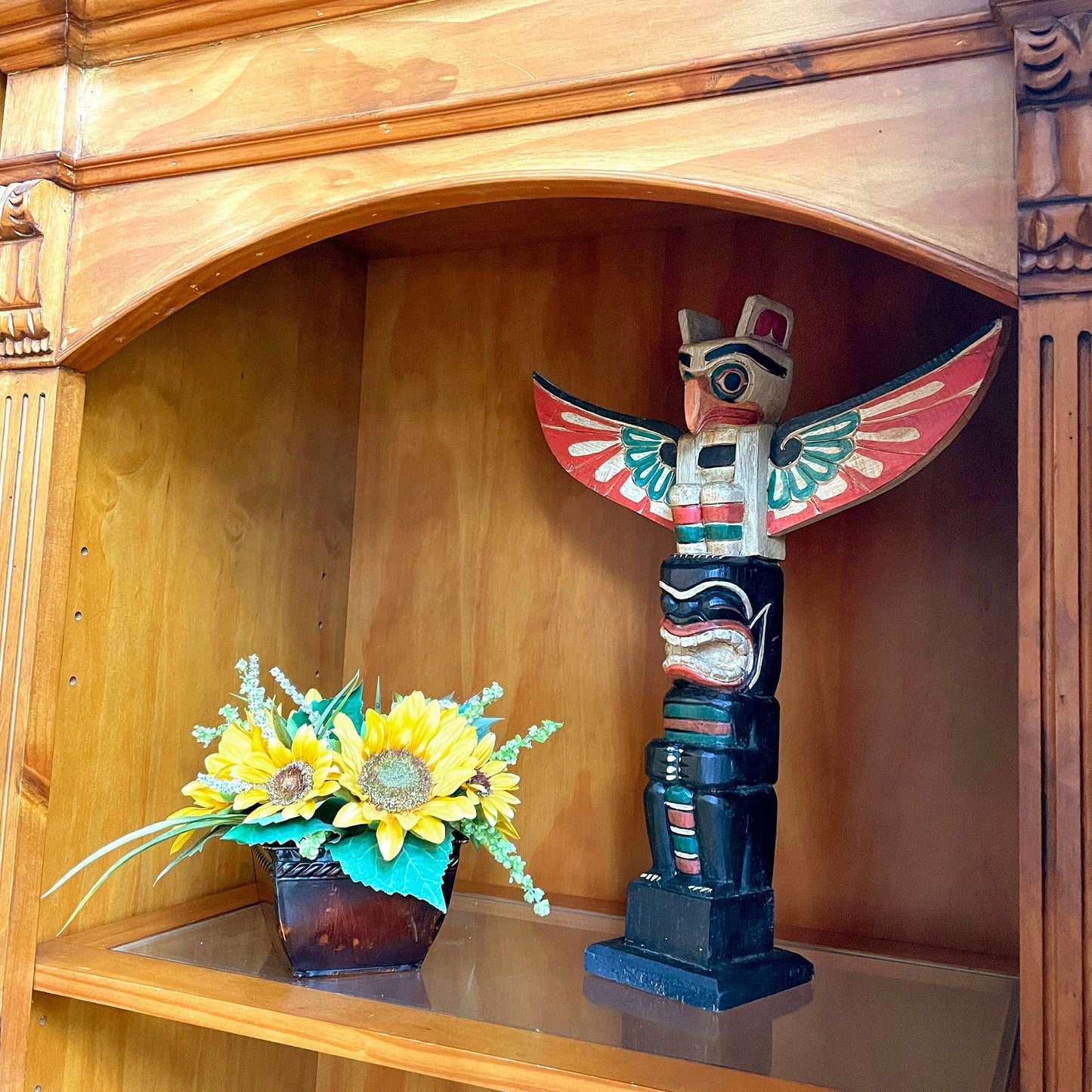 20 Inch Tall Northwest Coast Style Wooden Totem Pole
