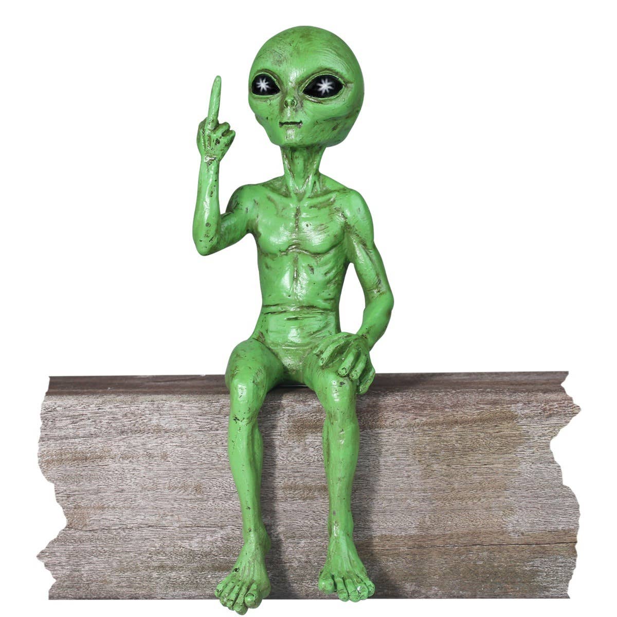 Rude Alien Statue “Flipping The Bird” 10″ H Shelf Sitter : Green