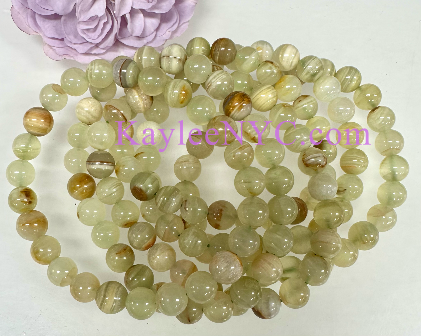 6 Pcs Natural Green Onyx 8mm 7.5” Crystal Bracelet