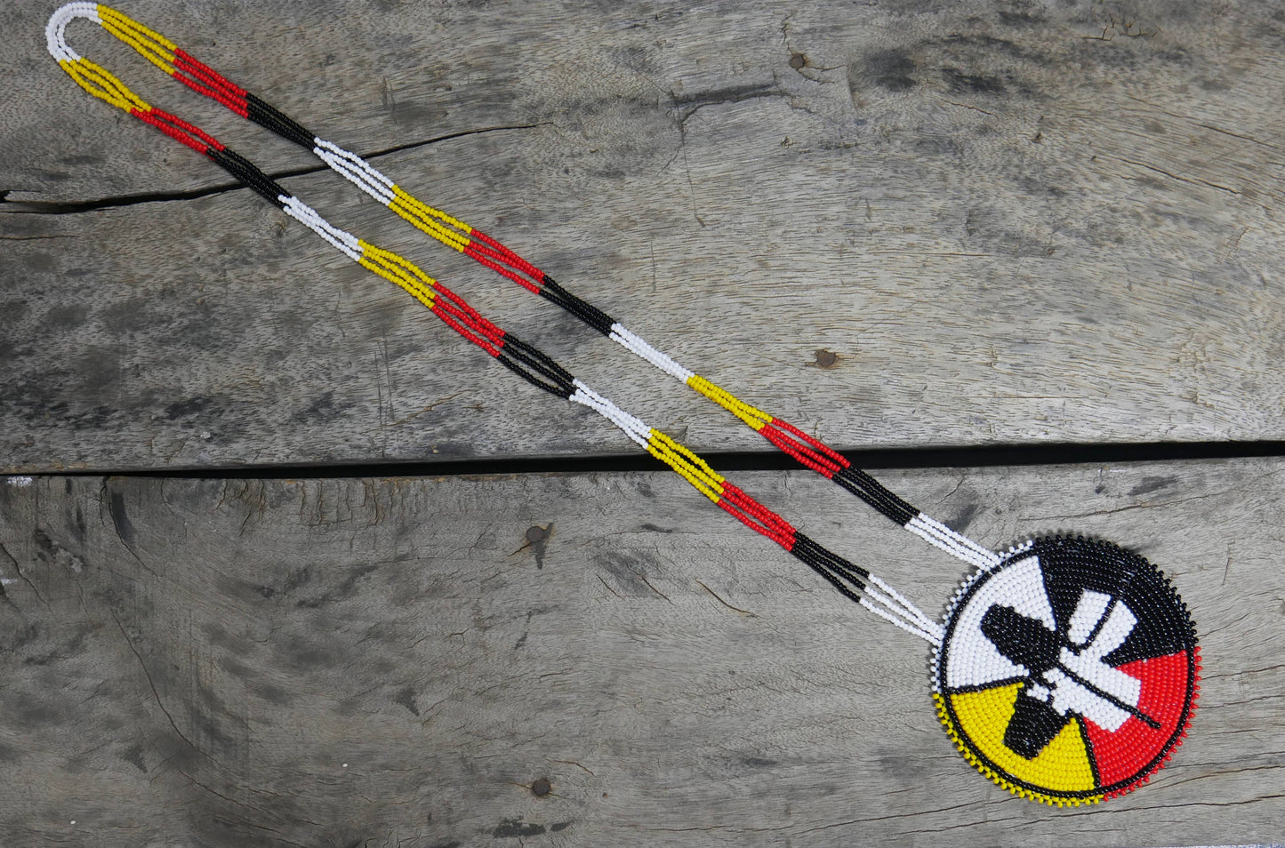 Native American Style Beaded medallions 4 Direction Feather