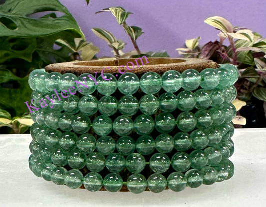 6 Pc 6mm Green Strawberry Quartz 7.5” Stretch Bracelet