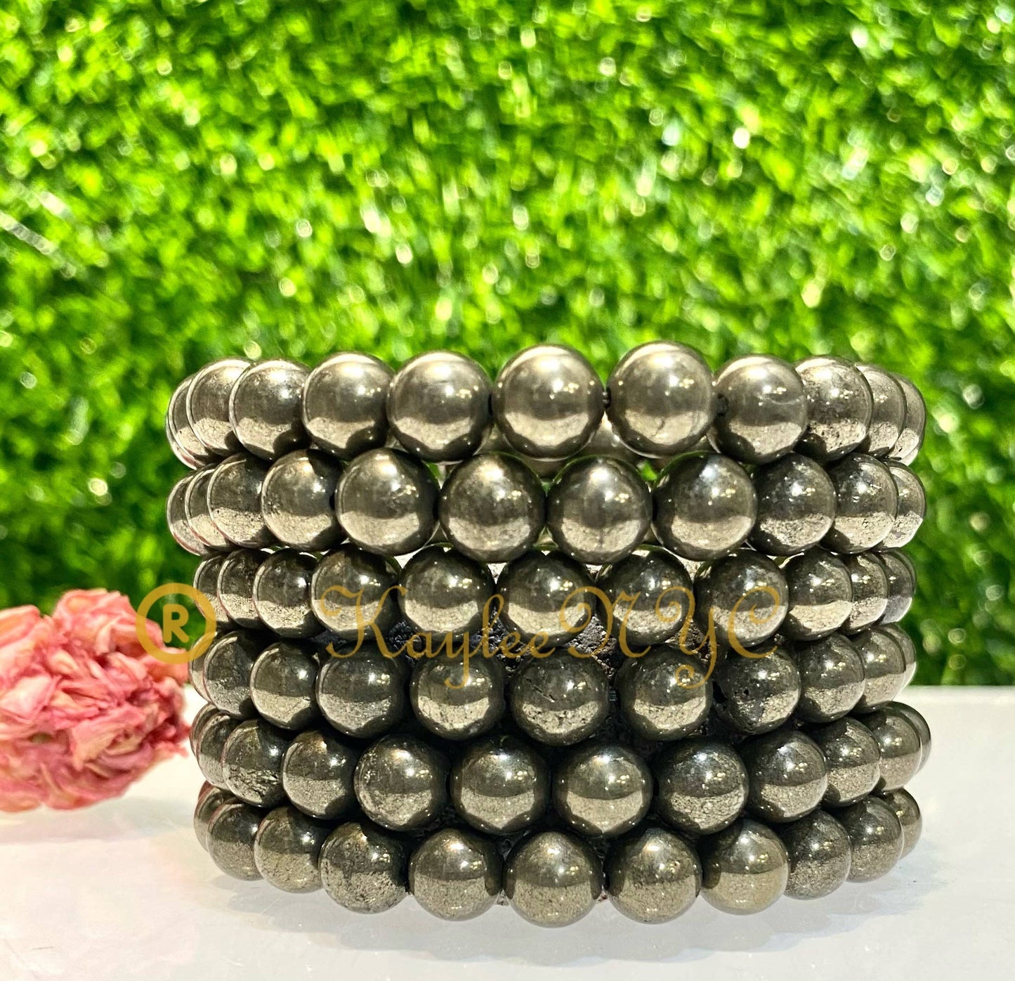 Natural Pyrite 8mm 7.5” Crystal Healing Stretch Bracelet