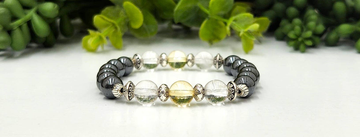 EMPATH PROTECTION-Citrine/Clear Quratz/Hematite Bracelet: OPTION #1: Bracelets Only