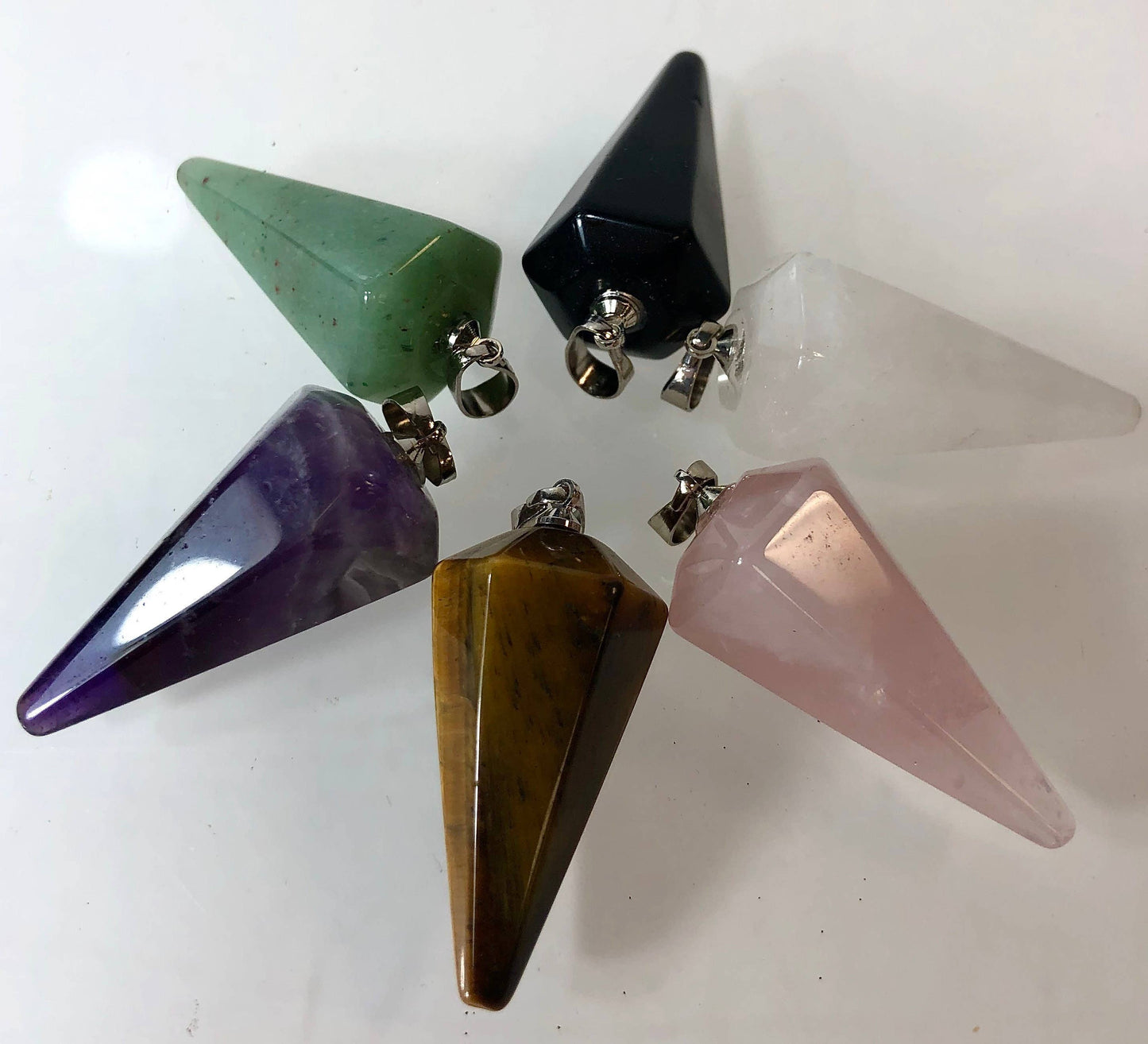 Wholesale Lot 6 Pcs Natural Pendulum Pendant Crystal Amethyst Tiger Eye Rose