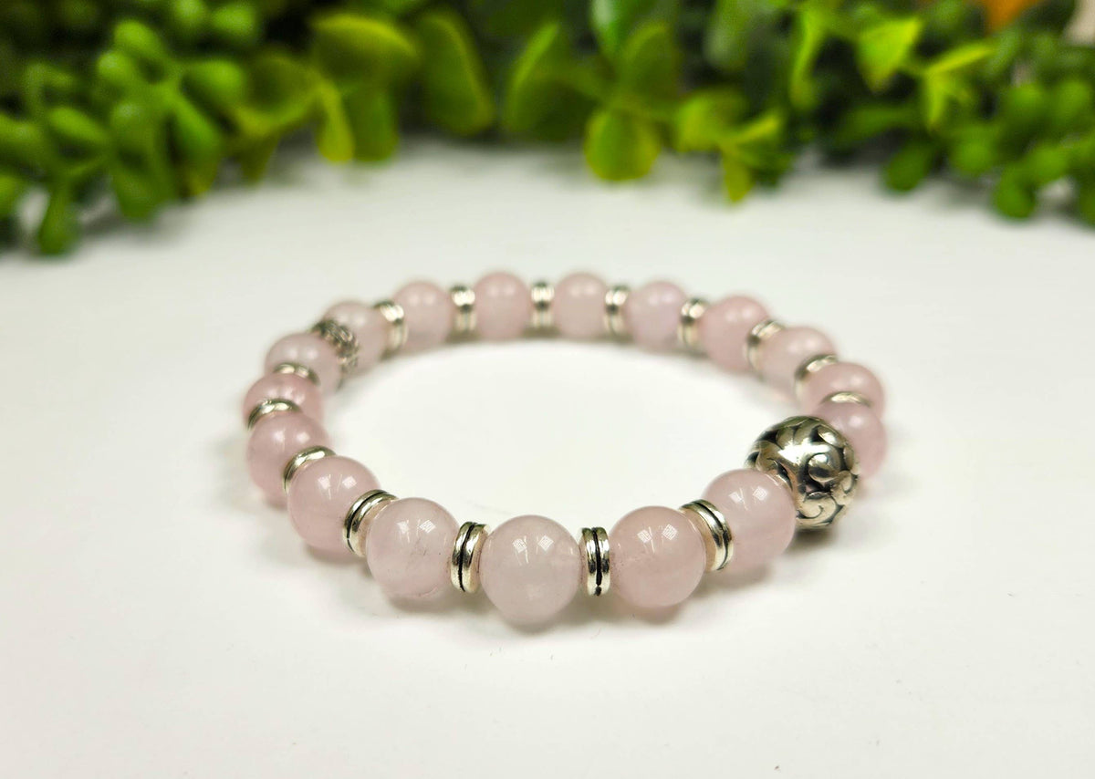 UNCONDITIONAL LOVE - 8mm Rose Quartz Bracelet w/Silver Color: Bracelets Only
