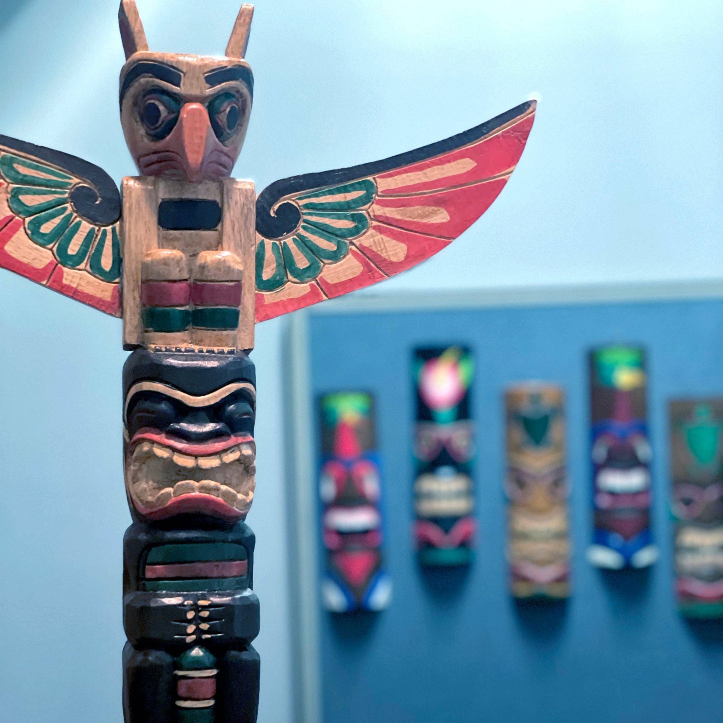 20 Inch Tall Northwest Coast Style Wooden Totem Pole