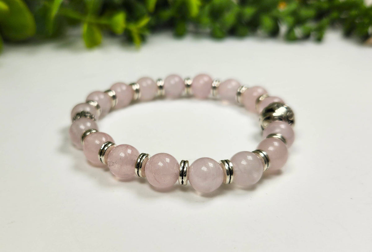 UNCONDITIONAL LOVE - 8mm Rose Quartz Bracelet w/Silver Color: Bracelets Only