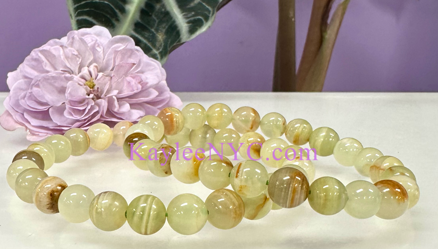 6 Pcs Natural Green Onyx 8mm 7.5” Crystal Bracelet