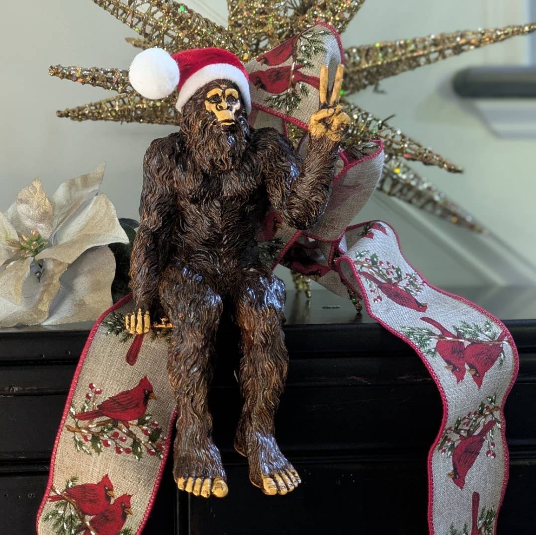 Christmas Bigfoot Peace Sign Statue 10 inch H Shelf Sitter: Stonewash
