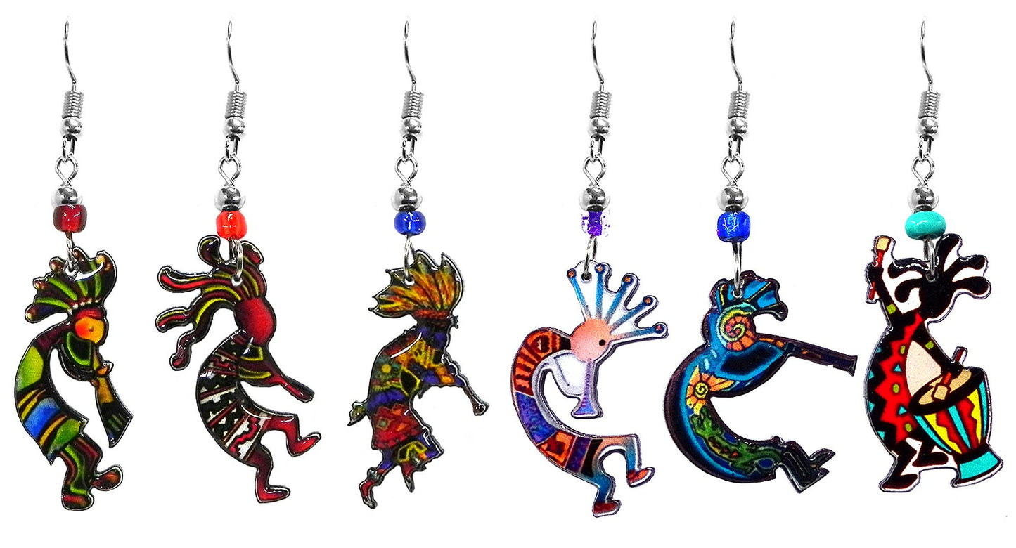 Acrylic Kokopelli Southwestern Native Deity Dangle Earrings