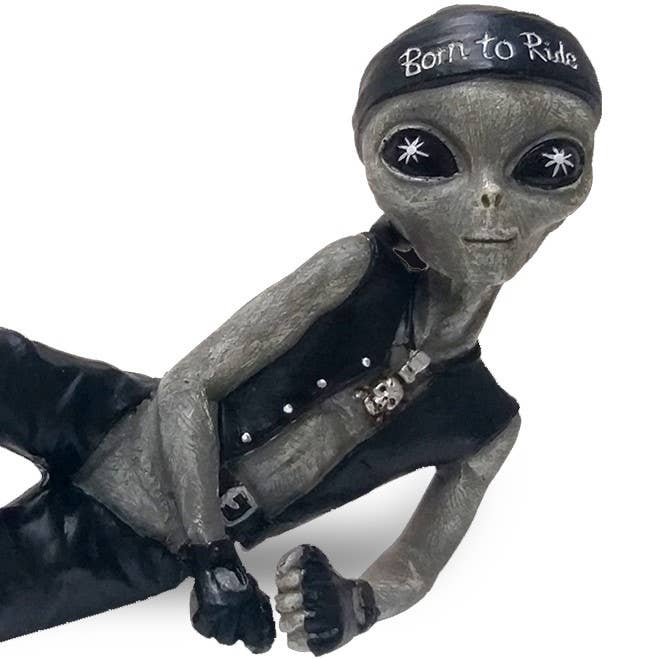 Alien Sexy Biker Dude Lying 10 inch Figurine: Gray