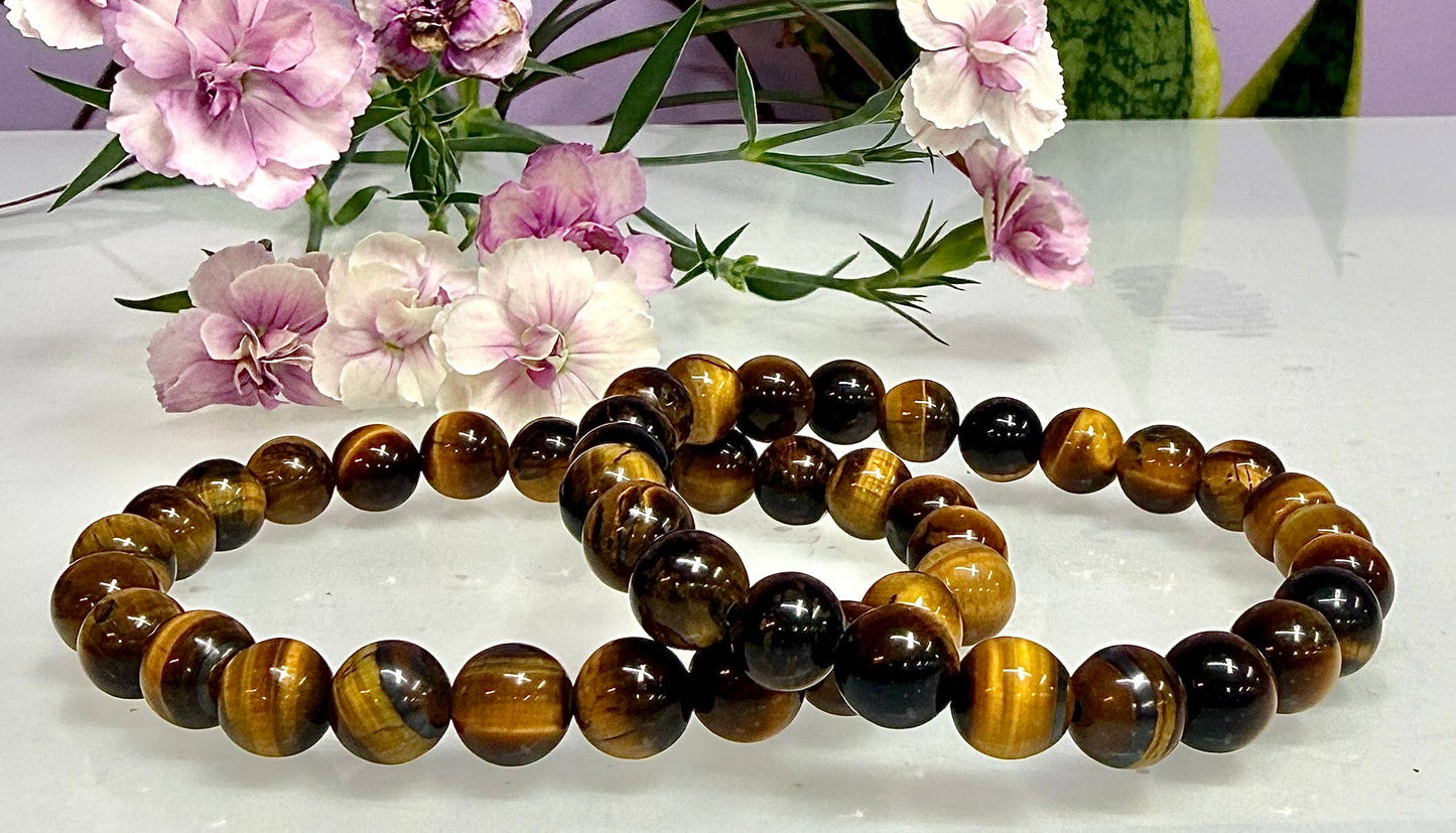 Natural Tiger Eye 8mm 7.5” Crystal Healing Stretch Bracelet