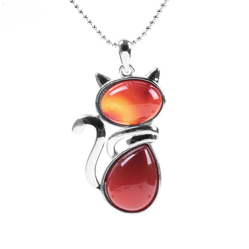 Natural Stone Cat-shaped Pendant Necklace: Tiger-Eye Chain