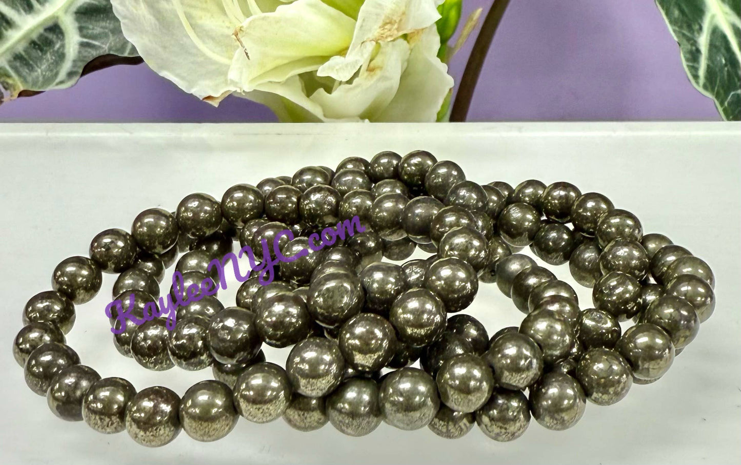 Natural Pyrite 8mm 7.5” Crystal Healing Stretch Bracelet