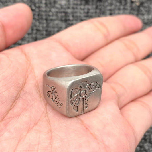 Egyptian Anubis & Horus Signet Stainless Steel Ring - MJ/MR: Horus / 8