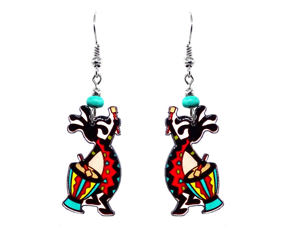 Acrylic Kokopelli Southwestern Native Deity Dangle Earrings