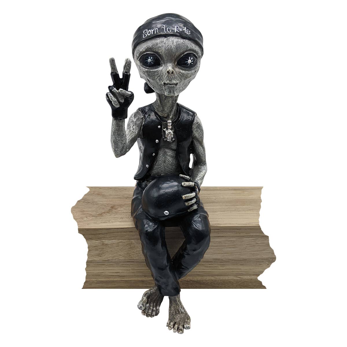 Alien Invasion Biker Dude Ledge Lounger 10" tall Figurine: Green