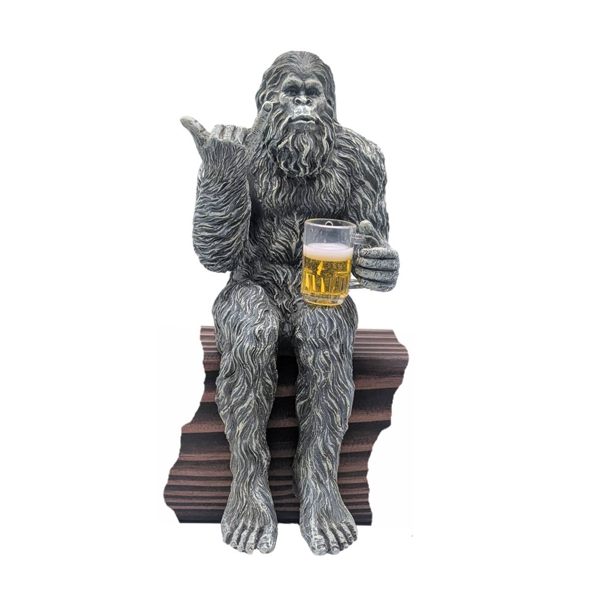 Party Bigfoot Sasquatch Beer Drinking Statue 10 inch H: Stonewash
