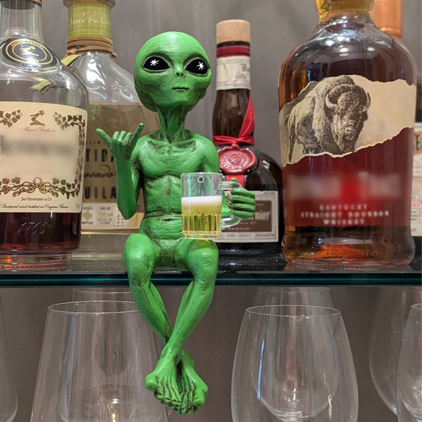 Party Alien Shelf Sitter Male Drinking Beer 10" Figurine: Green