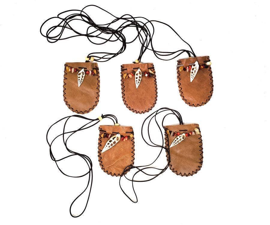 (5 Pack ) - Arrowhead Leather W/Cord Pouch/Bag 3X2" - 1 Inch