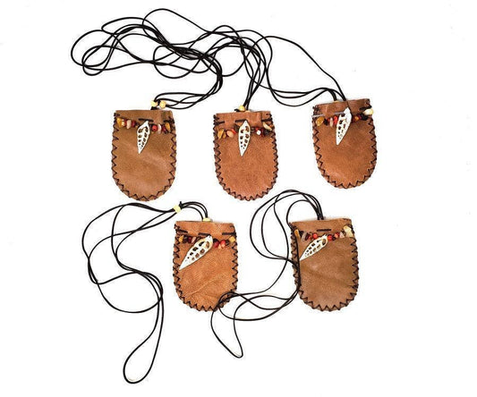(5 Pack ) - Arrowhead Leather W/Cord Pouch/Bag 3X2" - 1 Inch