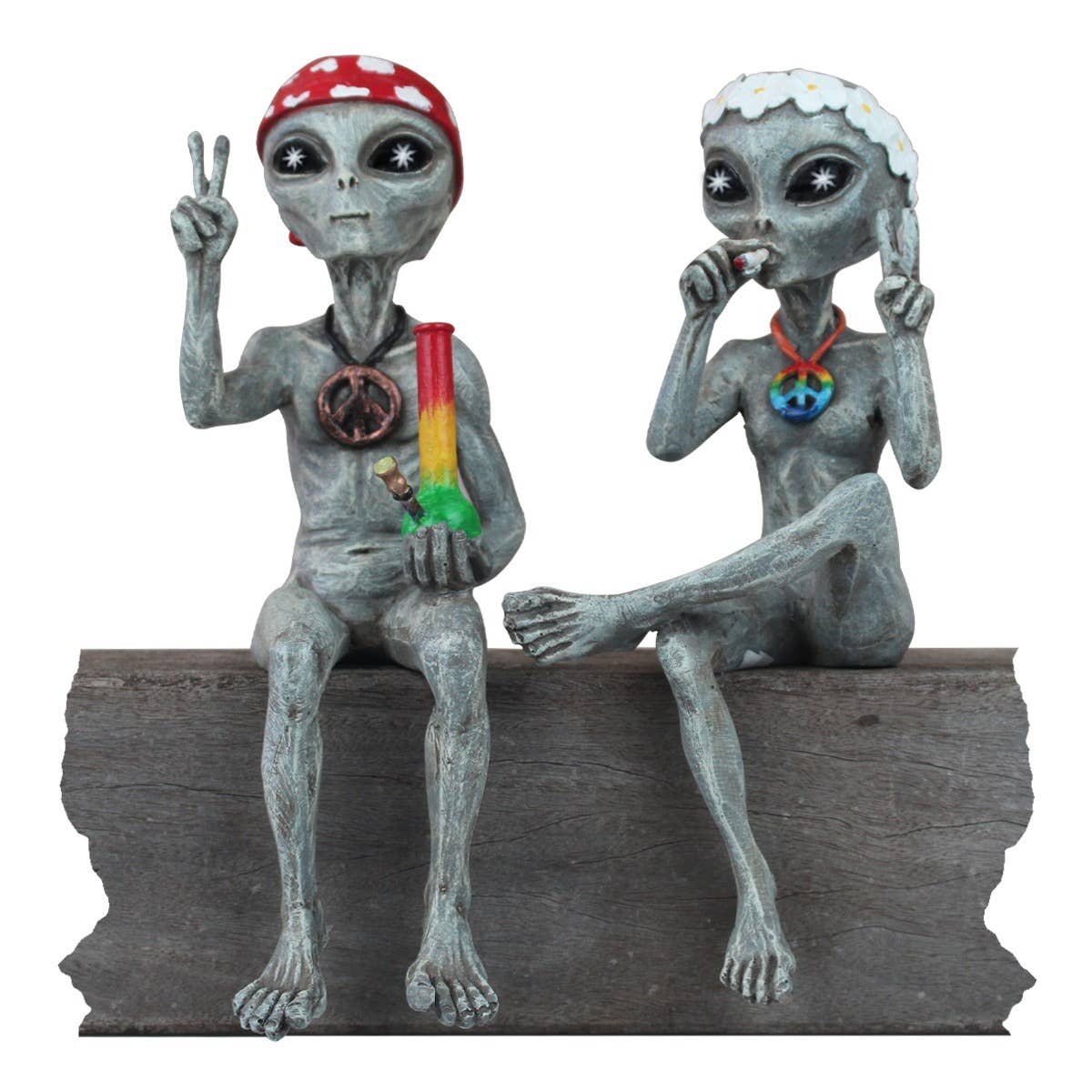 “Hippie and Stoner” 10 Inch H Alien Shelf Sitter Statues: Green