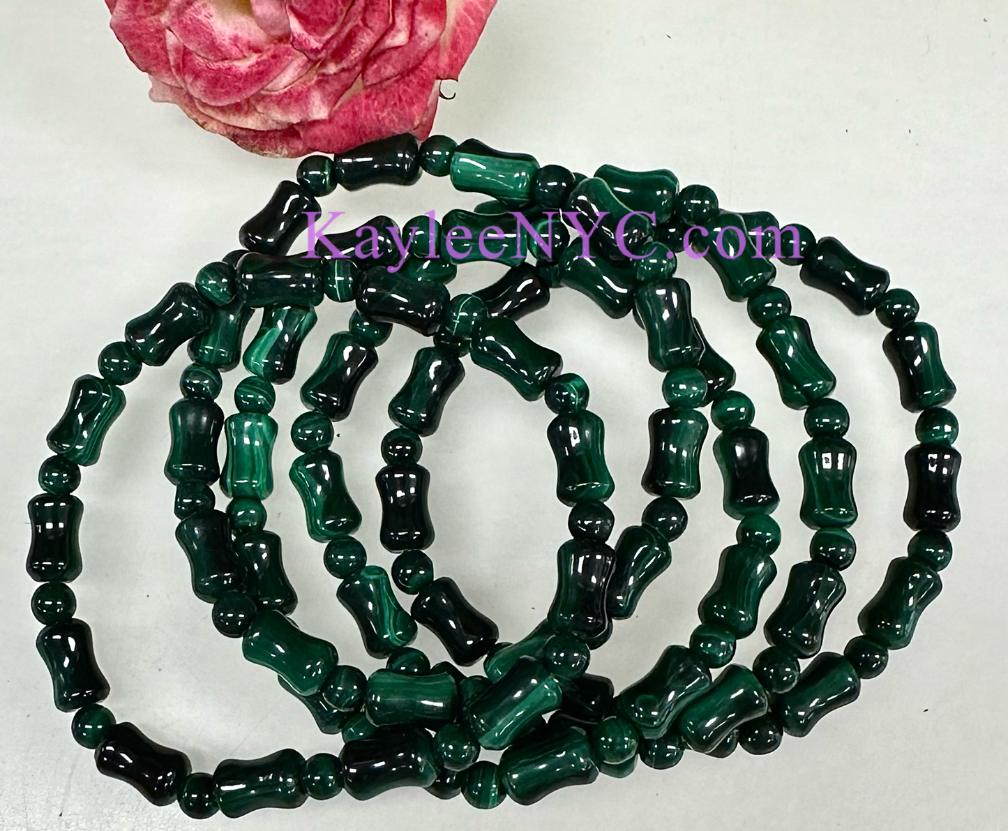 6 Pcs Natural Malachite 7.5” Crystal Stretch Bracelet